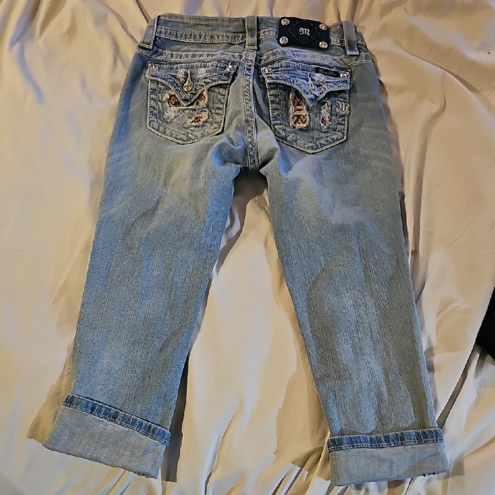 Miss Me Light Blue Cropped Jeans with Embellished Pockets